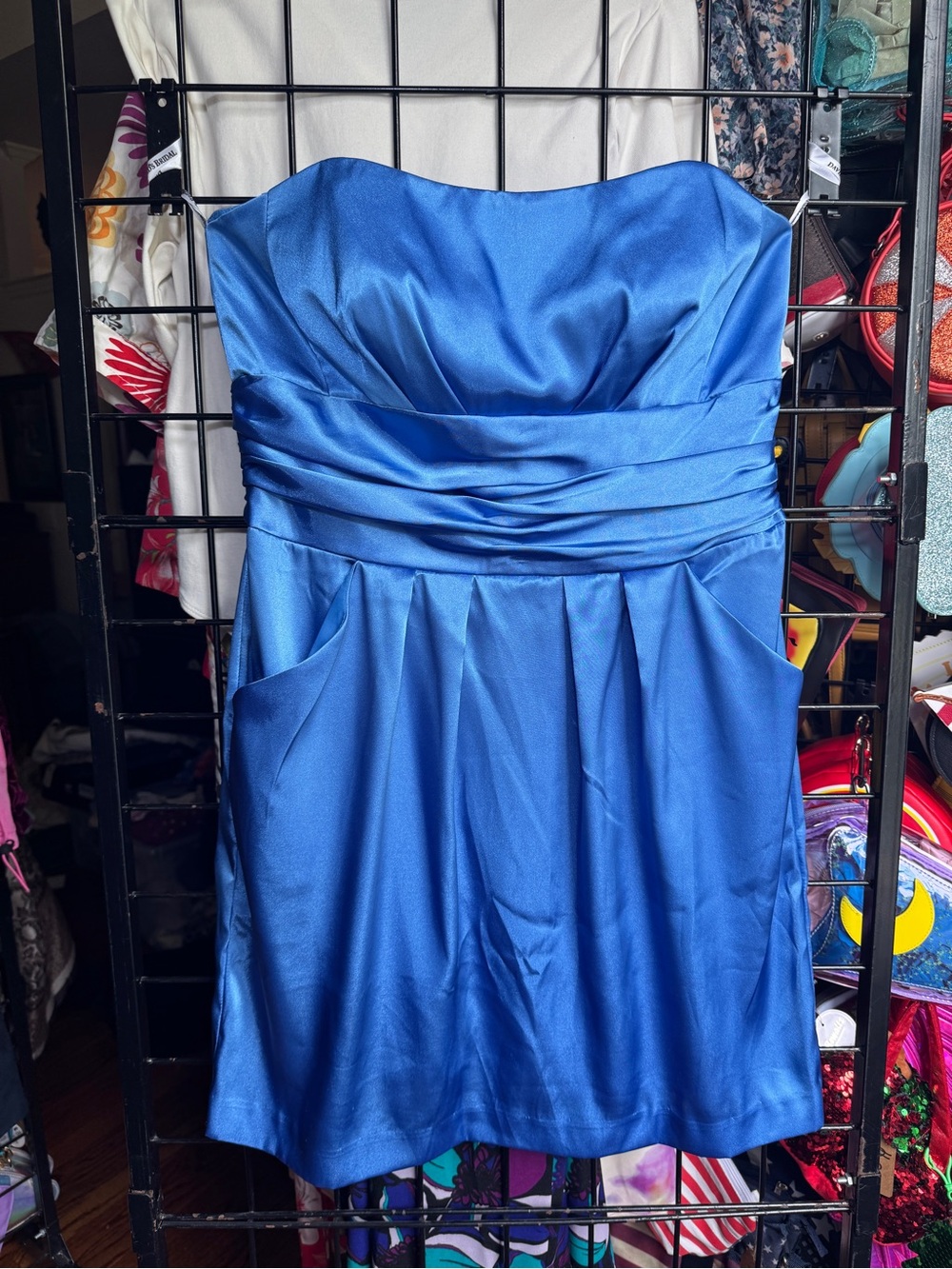 Strapless Cornflower Blue Satin Party Dress